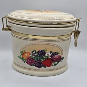 Knotts Berry Farm Foods Snap Lid Ceramic Jar Cookie Canister Fruit Design